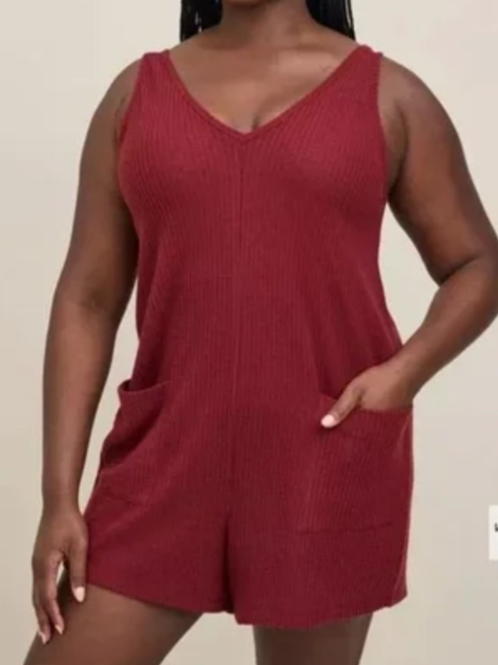 Sleeveless V-Neck Waffle Knit Romper